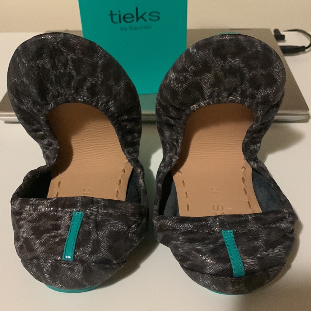 Tieks Black Leopard Flats Shoes 10 NWT